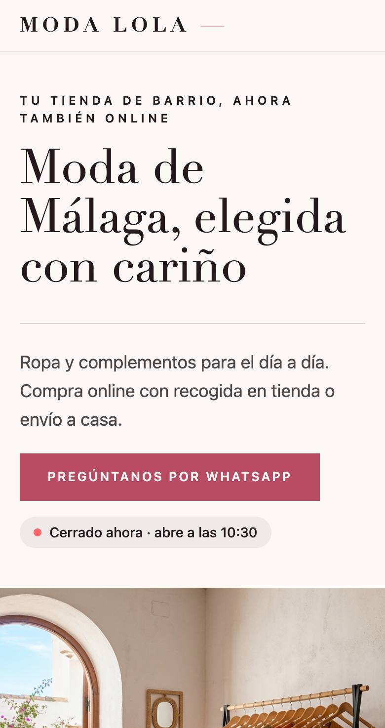 La web real de Moda Lola en un móvil